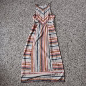 Japna Cotton Striped Multicolor Long Summer Maxi Dress Medium Keyhole Back Zip